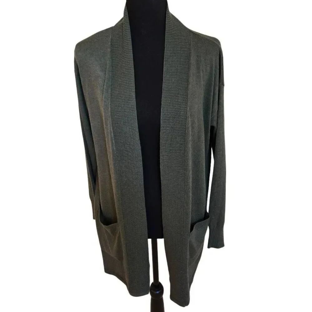 Gloria Vanderbilt Women's Olive Green Open Front Cardigan Sweater Size Medium